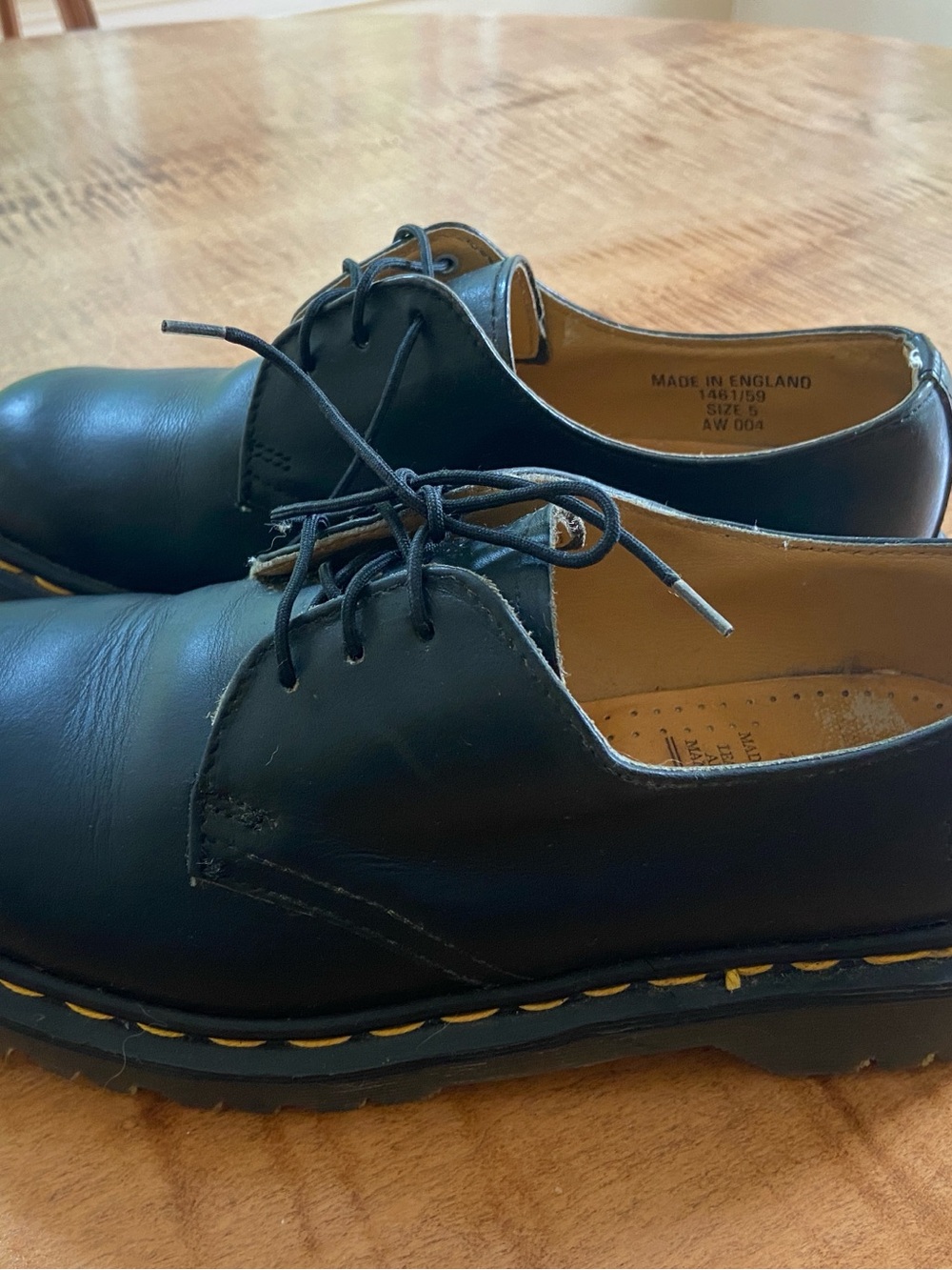 Dr. Martens Black Leather Derby Shoes with Yellow Stitching